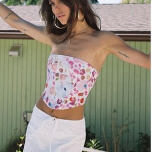 Princess Polly BETULA BUSTIER TOP WHITE Size 2 Floral
